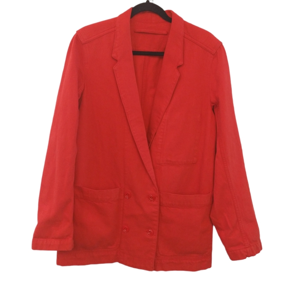 Lemaire Red Poppy Double Breasted Denim Jacket. Size 36